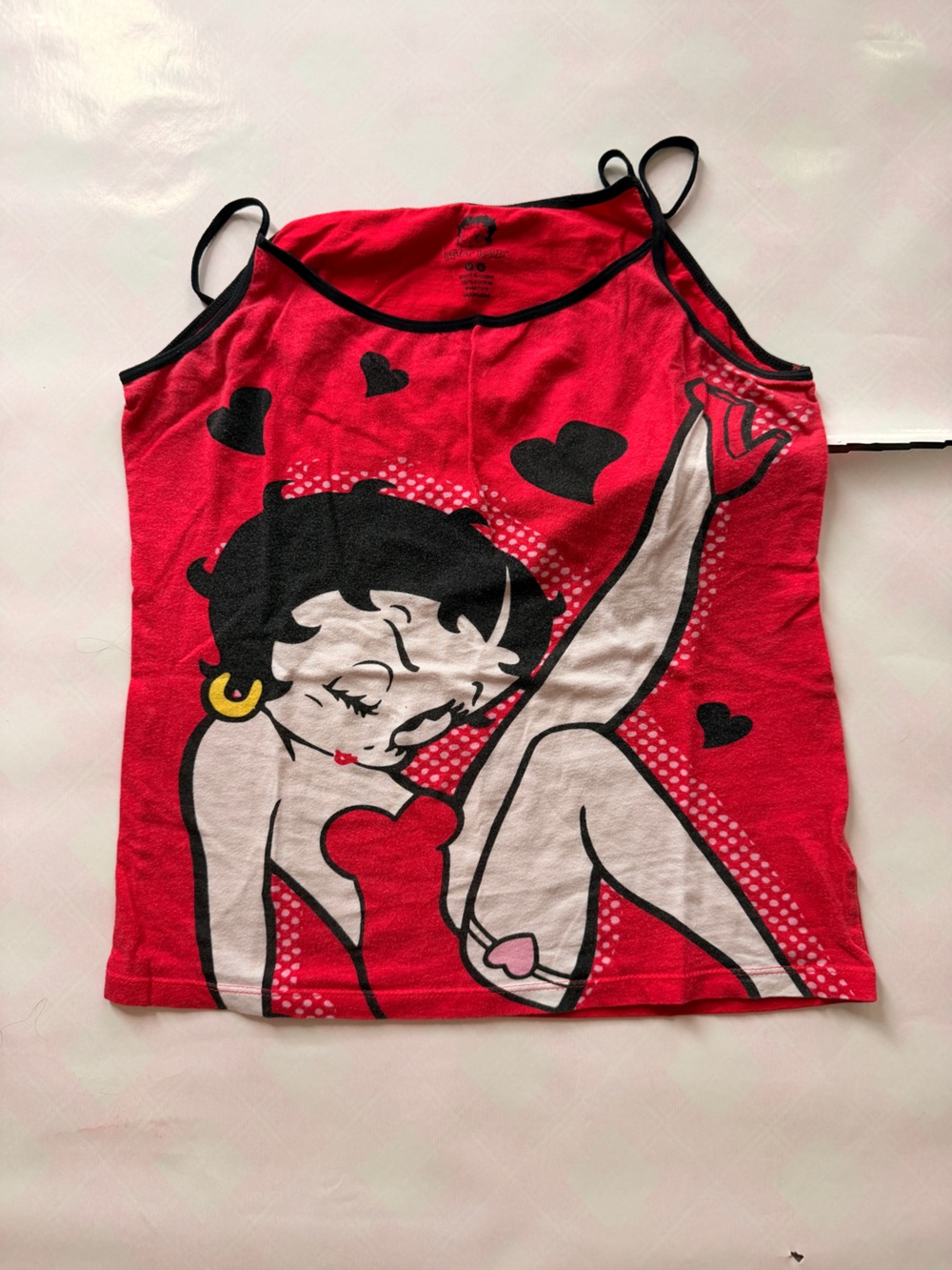 Source Unknown Red Betty Boop Heart Graphic Tank with Black Trim